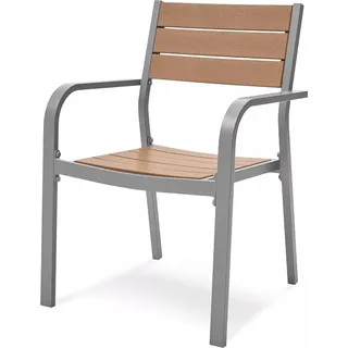 Gartenstuhl Stapelsessel Gartenmöbel Stapelstuhl - Aluminium / Non-Wood Teak-Optik