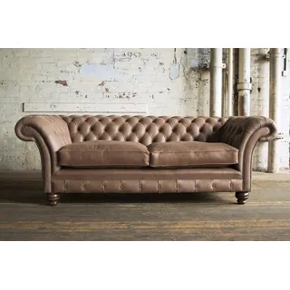 XXL Sofa 3 Sitzer Couch Chesterfield Polster Sitz Garnitur Leder Textil Beige - Beige