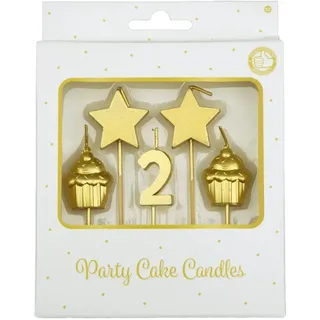 PD-Party - Geburtstagskerzen für Kuchen & Torten - Geburtstagsdeko - Goldene Kuchenkerzen für Geburtstagsfeiern von Kindern & Erwachsenen - Zahlenkerzen - Nummer Kerze - Größe 3 x 9 x 1 cm - 2 Jahre