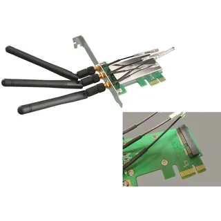 KALEA-INFORMATIQUE Mini PCI Express auf PCI Express Adapter, um eine MiniPCIe-Karte in einen PCIe-Steckplatz einzubauen, mit Antennen für die Verwendung mit Wireless-Karten.