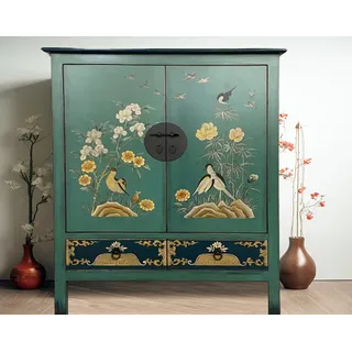 OPIUM OUTLET asiatischer Schrank Hoch-Kommode Sideboard Hochzeitsschrank Möbel chinesisch orientalisch Vintage Shabby-chic handbemalt.