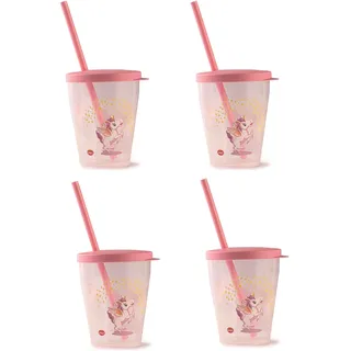 Snips Becher mit Deckel und Strohhalm 0,385 l Einhorn 4 St.