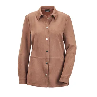 Jackenblazer GOLDNER "Kurzgröße Velourslederhemd", Damen, Gr. 19, grün (camel), Obermaterial: 93% Polyester PES. 7% Elasthan EL., Manschette, Blazer Jackenblazer, Ohne