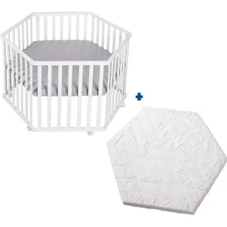 Roba Laufgitter inkl. Matratze, roba Style grau , Weiß , Holzwerkstoff , Sechseckig , 118.5x72.5x103.5 cm , Babymöbel & Kindermöbel, Babyzimmer, Laufgitter