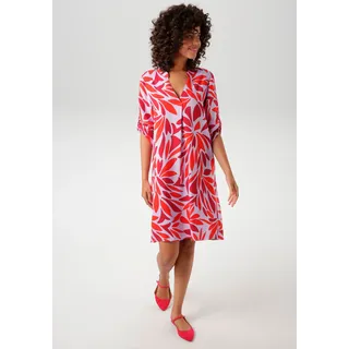 Aniston CASUAL Blusenkleid mit farbharmonischen, grafischen Blätterdruck, flieder, dunkelrot, orangeot