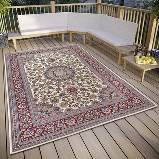 HANSE HOME Kadi In- Outdoor Teppich Orientalisch – Orient Flachgewebe, Orientalisches Design Klassisch, ÖKO-TEX Wetterfest & UV-beständig für Balkon, Garten – Creme Rot, 120x180cm