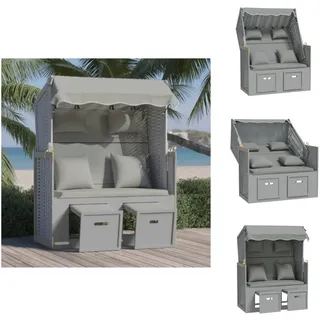 vidaXL Strandkorb mit Kissen Poly Rattan und Massivholz Grau - Sonnenliegen - Grau
