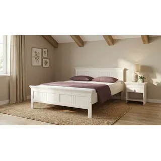 OTTO home »Indra, TOPSELLER, Landhausstil, edles Design,zertifiziertes Massivholz« weiß, B:156cm H:80cm L:208,4cm, Betten, Massivholzbett, mit Kopfteil, mit dekorativen Fräsungen, aus Kiefer,