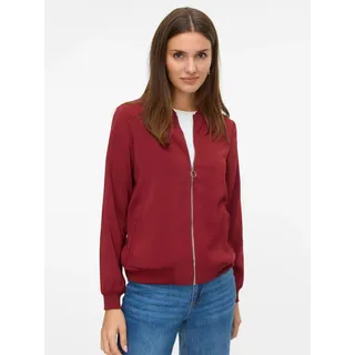 Bomberjacke VERO MODA "VMCOCO L/S BOMBER NOOS", Damen, Gr. XS, rot (syrah), Web, Obermaterial: 96% Polyester, 4% Elasthan, unifarben, regular fit normal, Rundhals, Rippbündchen, Jacken Bomberjacke, in modisch kurzer Form, mit Stretch