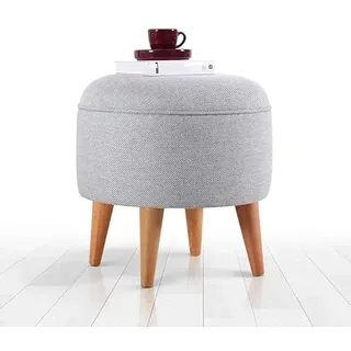 Atelier Del Sofa Stilvoller Pouf mit Holzbeinen, Grauer Samt-Baumwoll-Mix, 40 cm Durchmesser, 42 cm Höhe | 35 DNS Orthopädischer Schwamm, Design im Bohème- und Skandinavischen Stil