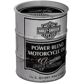 Nostalgic-Art Retro Spardose, 600 ml, Harley-Davidson – Power Blend Oil – Geschenk-Idee für Biker, Original Lizenzprodukt (OLP), Sparschwein aus Metall, Vintage Blech-Sparbüchse