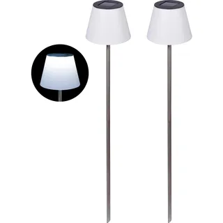 Dobar LED Solar-Gartenstecker 2er Set Kunststoff, Stahl 18 x 18 x 90 Wetterfest weiß