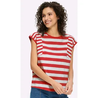 T-Shirt HEINE "Shirt", Damen, Gr. 36, rot (rot, weiß, gestreift), 100% Baumwolle, gemustert, mehrfarbig, Rundhals, Shirts T-Shirt