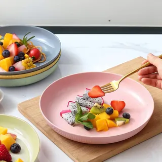 Set von 6 wiederverwendbaren großen bruchsicheren Tellern - leicht zu reinigen - mikrowellengeeignet - leicht für Abendessen - Frühstück - Picknick - Camping - mehrfarbig - 23 cm