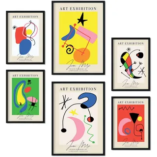 Nacnic Set von 6 Miró Kunst Posters. Sammlung von Plakate mit Collage Ästhetik für Innendekoration. Größen A3 und A4. Rahmenlos