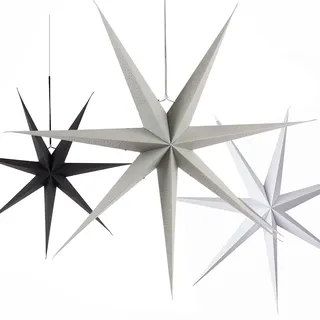 SUNBEAUTY Papier Sterne Schwarz & Grau & Weiß 60cm Groß Laterne Weihnachtsstern Papiersterne Weihnachtsdeko Papiersterne zum Aufhängen für Weihnachtsdeko Hochzeit Geburtstag Tischdeko