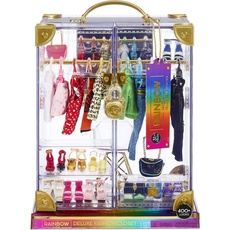 Rainbow High Deluxe Fashion Closet Spielset – 400+ modische Looks! Tragbarer transparenter Acryl-Spielzeugschrank - 31+ Artikel, Kleidung, Accessoires und Stauraum. Für Kinder von 6 bis 12 Jahren