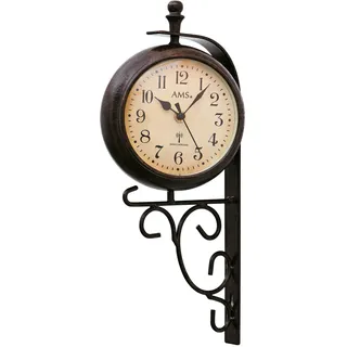 AMS Funk-Wanduhr, Funkwerk und Temperaturanzeige, 18x38x10cm, 5961 - Schwarz