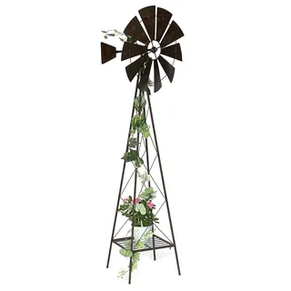 DanDiBo Windrad Metall 170 cm kugelgelagert Braun Windspiel Gartenstecker 96019 Windmühle Wetterfest Gartendeko Garten Bodenstecker - Braun