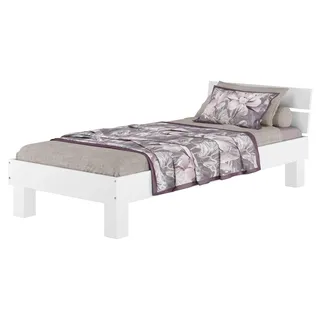 Einzelbett Buche massiv 90x200 Bett Bettrahmen Gästebett waschweiß Zubehör wählbar V-60.86-09Wohne Zubehör - Weiß