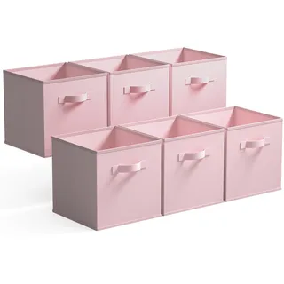 GRANNY SAYS Aufbewahrungswürfel Stoff, 6 Stück Aufbewahrungsboxen für Würfelregal, Regalkörbe 26,7 x 26,7 x 28 cm Rosa Regalboxen mit Griffen, Stoffkisten Aufbewahrung für Kallax Regal Faltboxen