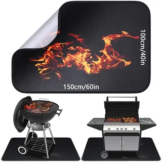 Feuerfeste Unterlage 100 × 150cm, Glasfasersilikon Hitzeschutzmatte, Grillmatte Bodenschutz, Bodenschutzmatte, Funkenschutzplatte, Grillteppich für BBQ Grills Kaminöfen Boden Rasen