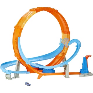 HOT WHEELS HCB00 - Riesen Looping Crash Trackset mit ca. 70 cm breitem Looping und 1 Fahrzeug, Spielzeug Autorennbahn ab 5 Jahren