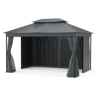 Blumfeldt Mondo Dual Pavillon 3x4 – Doppeldach & Moskitonetze, Rostfreier Metallrahmen, Wetterfeste Überdachung, Gartenpavillon, Dunkelgrau - Grau