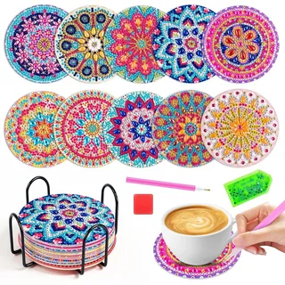 10 Stück Diamond Painting Untersetzer mit Halter, Diamond Painting Mandala, 5D DIY Mandala Untersetzer rutschfest, Geburtstagsgeschenk für Anfänger, Erwachsene & Kinder, Küche Wohnzimmer Dekoratio