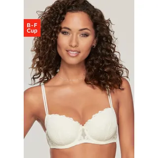 Schalen-BH LASCANA "Romea", Damen, Gr. 85, Cup D, beige (creme), Spitze, Obermaterial: 55% Polyamid, 38% Polyester, 7% Elasthan, BHs Schalen-BH, mit Bügel & floraler Spitze, Dessous