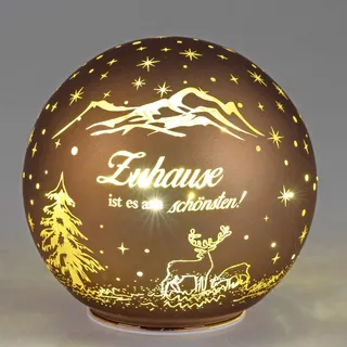 Formano Deko-Kugel braun-Gold 15 cm mit LED Licht Timer Beleuchtete Glaskugel - Weihnachtsdekoration Tisch Regal Deko-Kugel Timer Weihnachtskugel zum Stellen Weihnachten