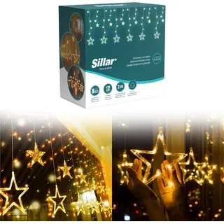 Sillar Lichterkette Sterne mit 12 LED Sternen, 138 LED Fenster Weihnachtsbeleuchtun 8 Modi