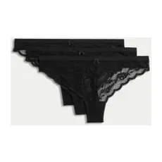 Womens M&S Collection 3pk Lace Thongs - Black, Black - 16