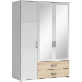 SchlafKONTOR Kleiderschrank Weiß, Sonoma Eiche Holzwerkstoff 3 Fächer 2 Schubladen 125x190x51 cm Schlafzimmer, Komplette Schlafzimmer und Serien, Schlafzimmerserien