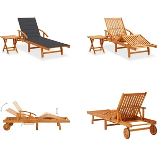vidaXL Sonnenliege mit Tisch und Auflage Akazie Massivholz - Sonnenliege Mit Tisch - Sonnenliegen Mit Tischen - Holz-Sonnenliege Mit Tisch - Holz-Sonnenliegen Mit Tischen - Grau
