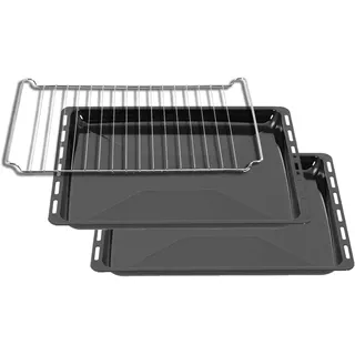 ICQN Backblech & Gitter Set 445 × 375 × 25 mm, Kompatibel mit Bauknecht, Indesit, Whirlpool-Gruppe & Algor, Emaillierte Backbleche & Verchromtes Gitter für Backofen & Herd