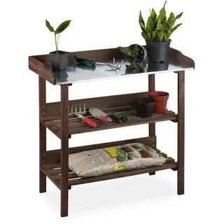Relaxdays Pflanztisch 86 x 42 cm Dunkelbraun