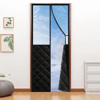 Fillis Magnet Wärmeschutzvorhang 90x200cm, Schwarz | Thermo Türvorhang, Wärmeisoliert, Winddicht und Energiesparend, Kälteschutz für Kellertür Balkon Terrassen