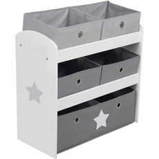 roba Spielregal Stars - Spielzeugregal für Kinderzimmer mit 5 Boxen aus Stoff - mit Stern Motiv - Aufbewahrungsregal für Jungen und Mädchen - Holz weiß