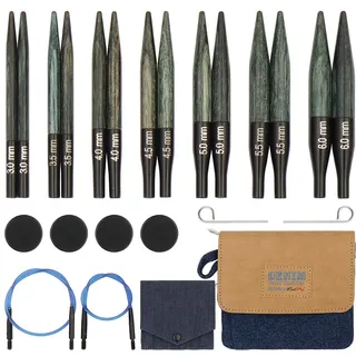 KnitPro Set austauschbare Rundstricknadeln Indigo Wood Short, 3,00 mm - 6,00 mm