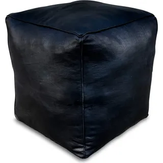 Quadratischer Echtleder Pouf – Schwarz - Handgefertigt - gefüllt geliefert – Ottoman, Sitzsack, Fußhocker - Schwarz