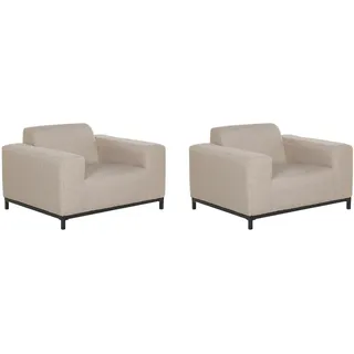 Beliani Gartensessel 2er-SET beige/schwarzes Gestell Rovigo , Textil , 105x68x84 cm , Gartenmöbel, Loungemöbel, Loungesessel