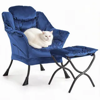IDEALHOUSE Bequemer Samt-Sessel mit Hocker, Loungesessel | Verstellbare Rückenlehne, Seitliche Tasche, Abnehmbarer Fußhocker–Modernes Lese-&Fernsehsessel Set, Dutch Velvet