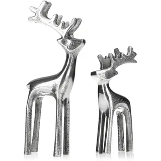 com-four® 2X Rentier-Skulptur- Dekofigur aus Aluminium in 2 Größen - weihnachtliches und Elegantes Wohnaccessoire - Metall-Austeller für die Winterzeit (02 Stück - Mix1)