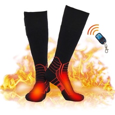 Beheizbare Socken Herren Damen, 7,4V 2600MAH Elektrische Wiederaufladbarem Batterie Socken, Winter-Baumwollsocken Fußwärmer (Schwarz/Rot, XL)
