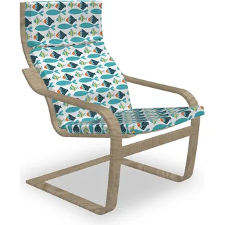 ABAKUHAUS skandinavisch Poäng Sessel Polster, Buntes Fisch-Muster, Sitzkissen mit Stuhlkissen mit Hakenschlaufe und Reißverschluss, Mehrfarbig