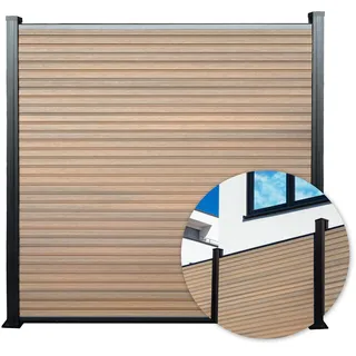 WPC Sichtschutzzaun Kronos mit robusten Aluminium-Pfosten 180x180 cm Teak - Hellbraun