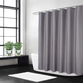 LinTimes Flachs Leinen wie 240GSM Schwerer,breiter Stoff Duschvorhang für Badezimmer mit Haken Hotel Luxus waschbar,grau,200x200 cm
