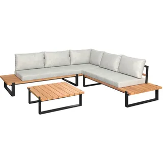 Ambia Garden Loungegarnitur , Schwarz, Teakfarben , Holz, Metall , 3-teilig , Teakholz , Füllung: Komfortschaum,Komfortschaum , L-Form , 254x253 cm , ISO 9001, Bsci, FSC 100% , lichtecht, wetterbeständig , Gartenmöbel, Loungemöbel, Loungegarnituren