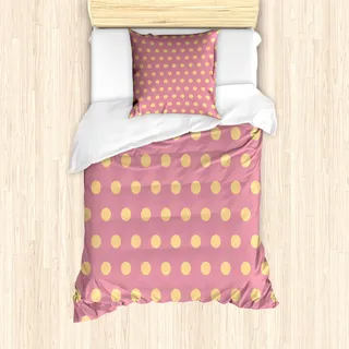 ABAKUHAUS Punktmuster Mantele, Retro Moderne Runden, Milbensicher Allergiker geeignet mit Kissenbezügen, 135 cm x 200 cm - 80 x 80 cm, Lachs und Rosa - Rosa